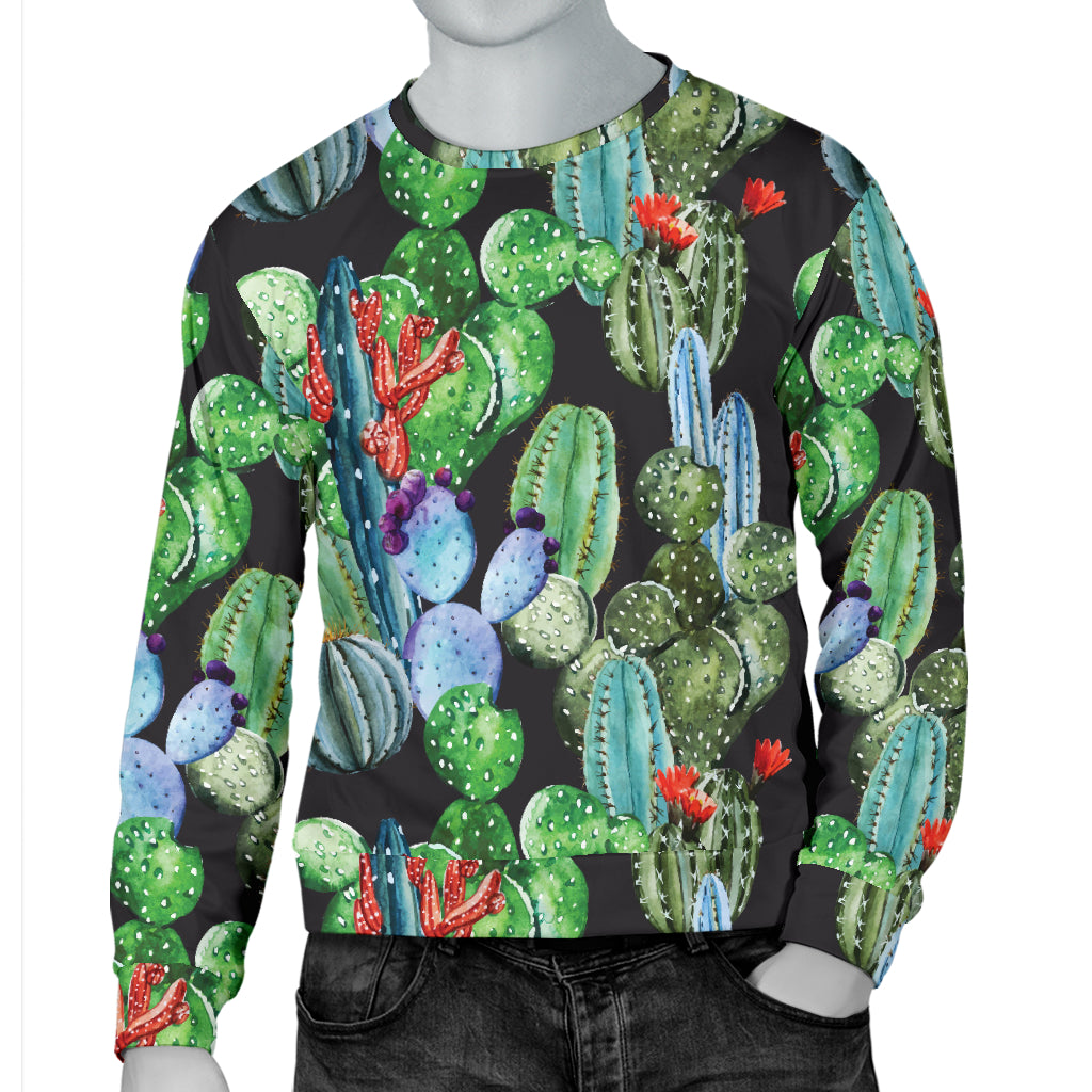 Cactus Watercolor Style Print Men Long Sleeve Sweatshirt