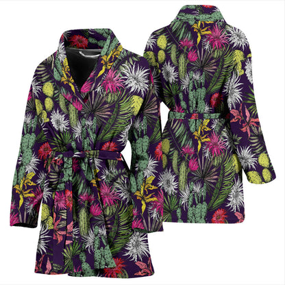 Cactus Pattern Print Design 08 Women Bathrobe