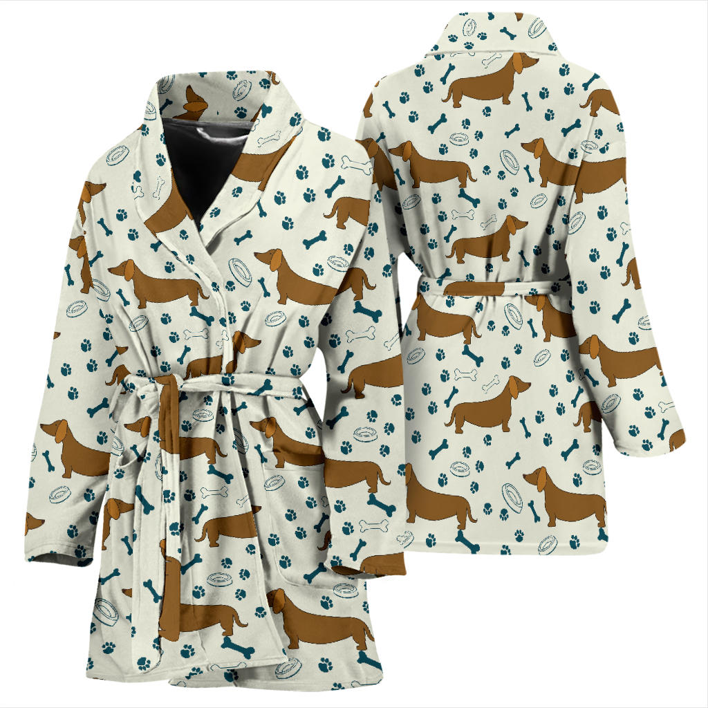 Dachshund Pattern Print Design 01 Women Bathrobe