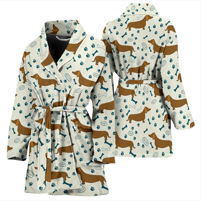 Dachshund Pattern Print Design 01 Women Bathrobe