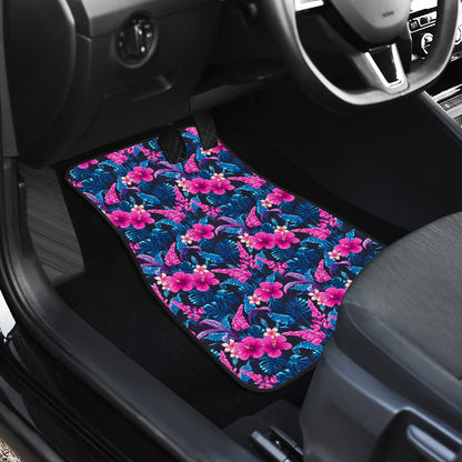Tropical Folower Pink Themed Print Car Floor Mats Front Back