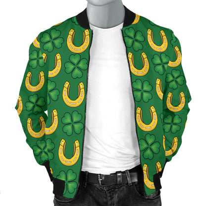 Shamrock Horseshoes Print Pattern Men Bomber Jacket