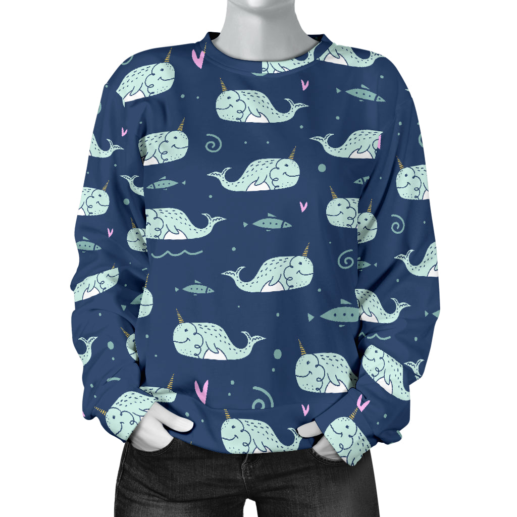 Narwhal Design Print Women Long Sleeve Sweatshirt