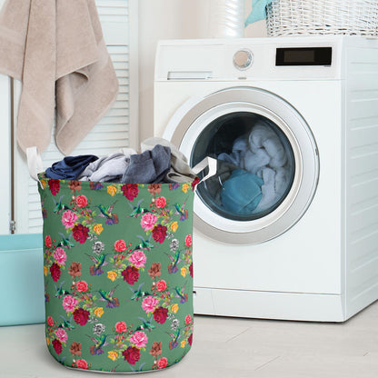Hummingbird with Rose Themed Print Laundry Basket