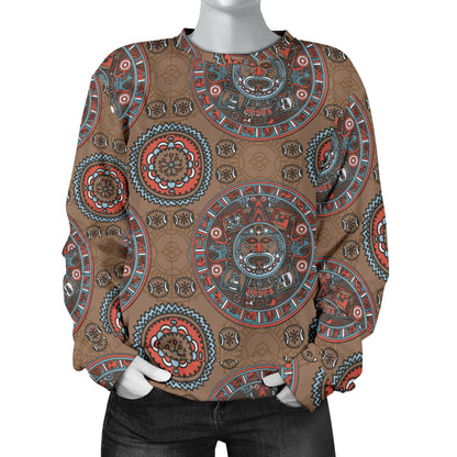 Calendar Aztec Design Print Pattern Women Long Sleeve Sweatshirt