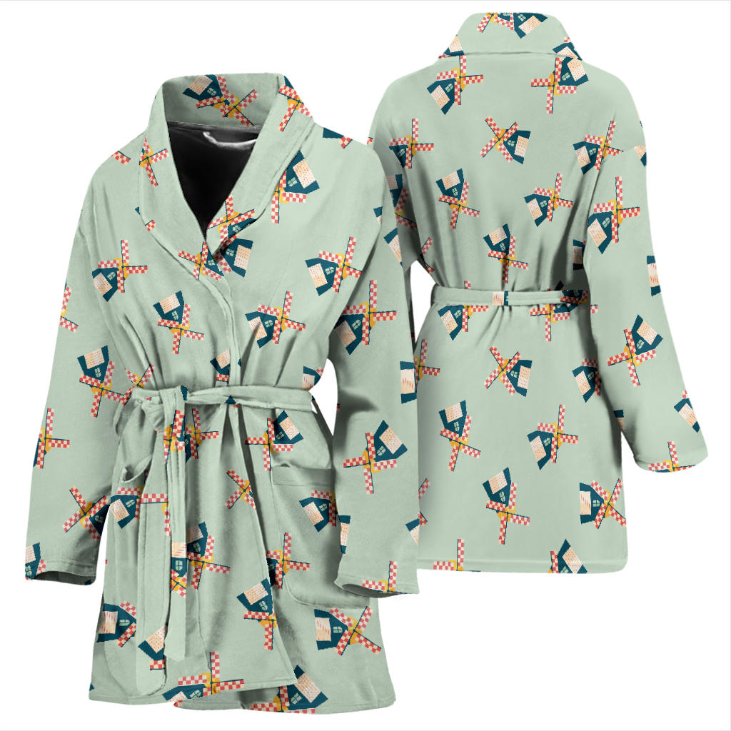 Windmill Pattern Print Design 02 Women Bathrobe