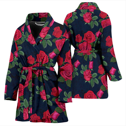 Rose Pattern Print Design A04 Women Bathrobe