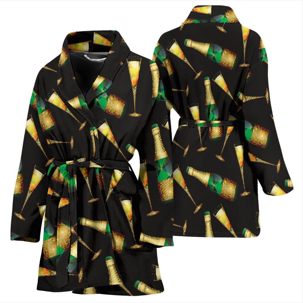 Champagne Pattern Print Design 02 Women Bathrobe