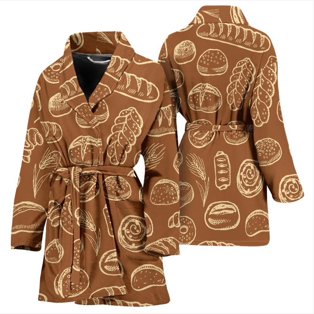 Bread Pattern Print Design 03 Women Bathrobe