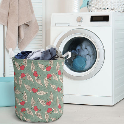 Angel Wings Heart Design Themed Print Laundry Basket