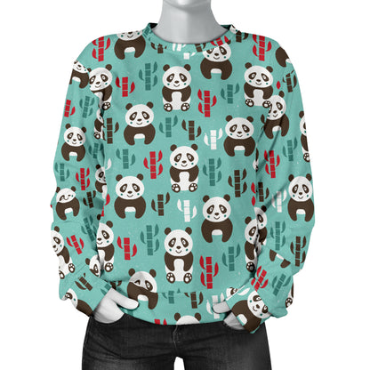 Panda Bear Cute Themed Print Women Long Sleeve Sweatshirt