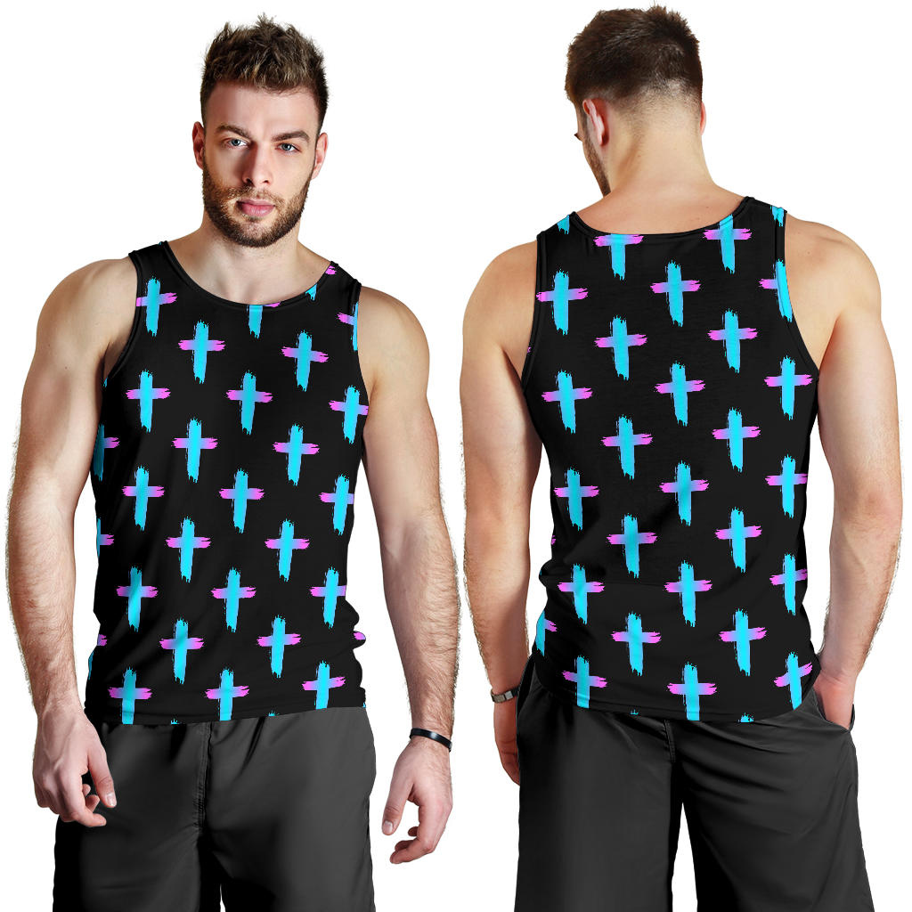 Christian Cross neon Pattern Men Tank Top