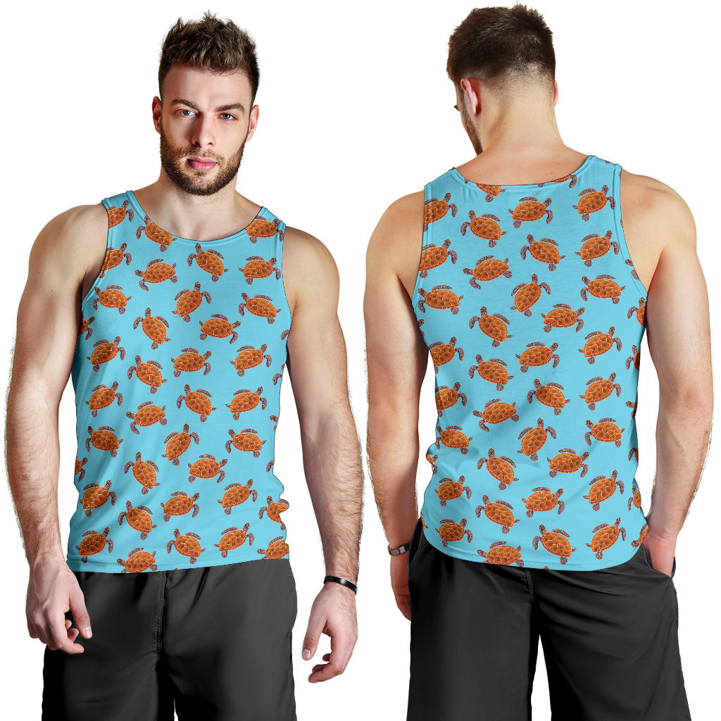 Brow Sea Turtle Print Pattern Men Tank Top