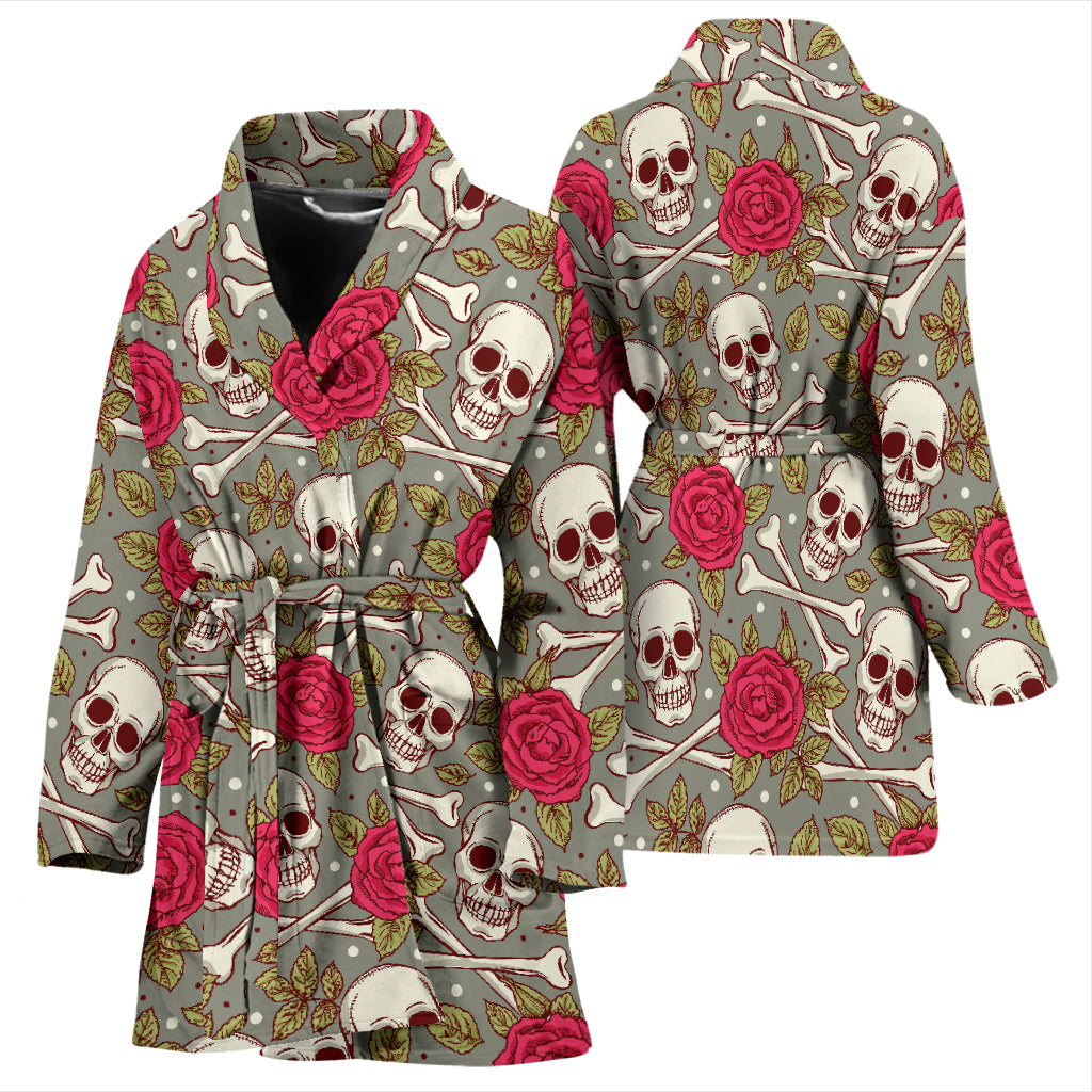 Skull Bone Rose Print Design LKS303 Women Bathrobe