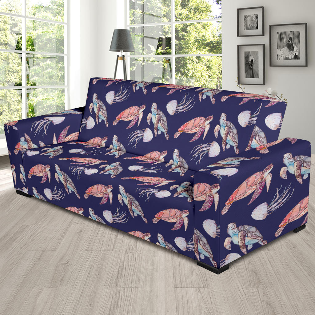 Sea Turtle With Jelly Fish Print Design LKS301 Sofa Slipcover