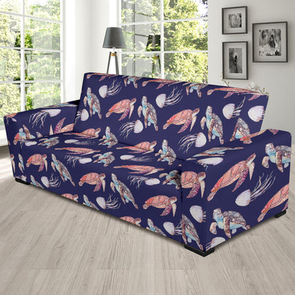 Sea Turtle With Jelly Fish Print Design LKS301 Sofa Slipcover