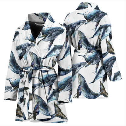 Blue Whale Pattern Print Design 03 Women Bathrobe
