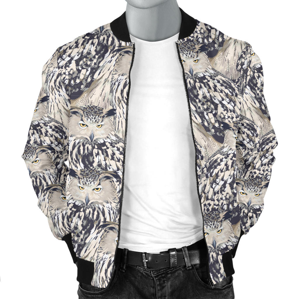 Owl Realistic Themed Design Print Men Bomber Jacket