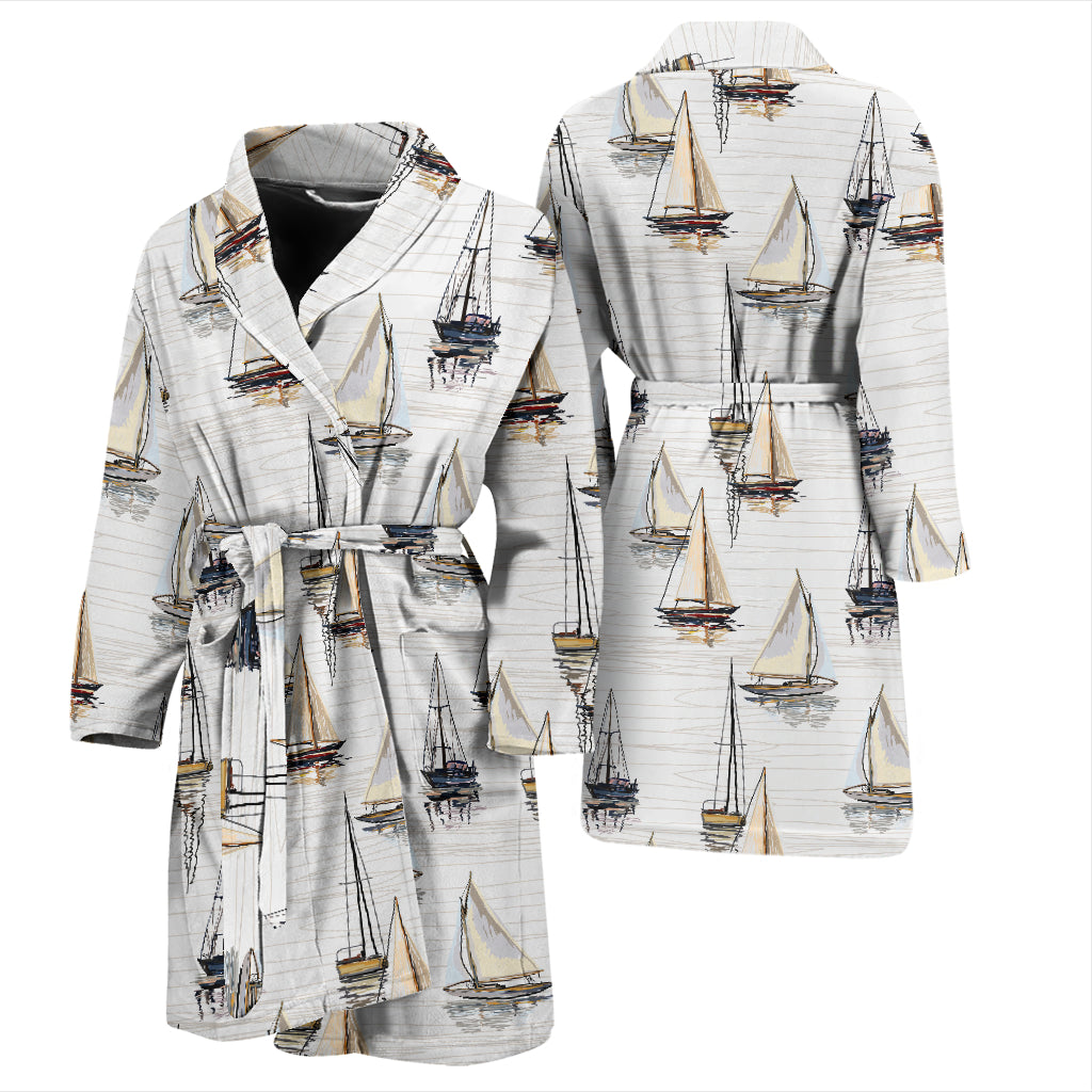 Sailboat Paint Pattern Print Design LKS307 Men Bathrobe