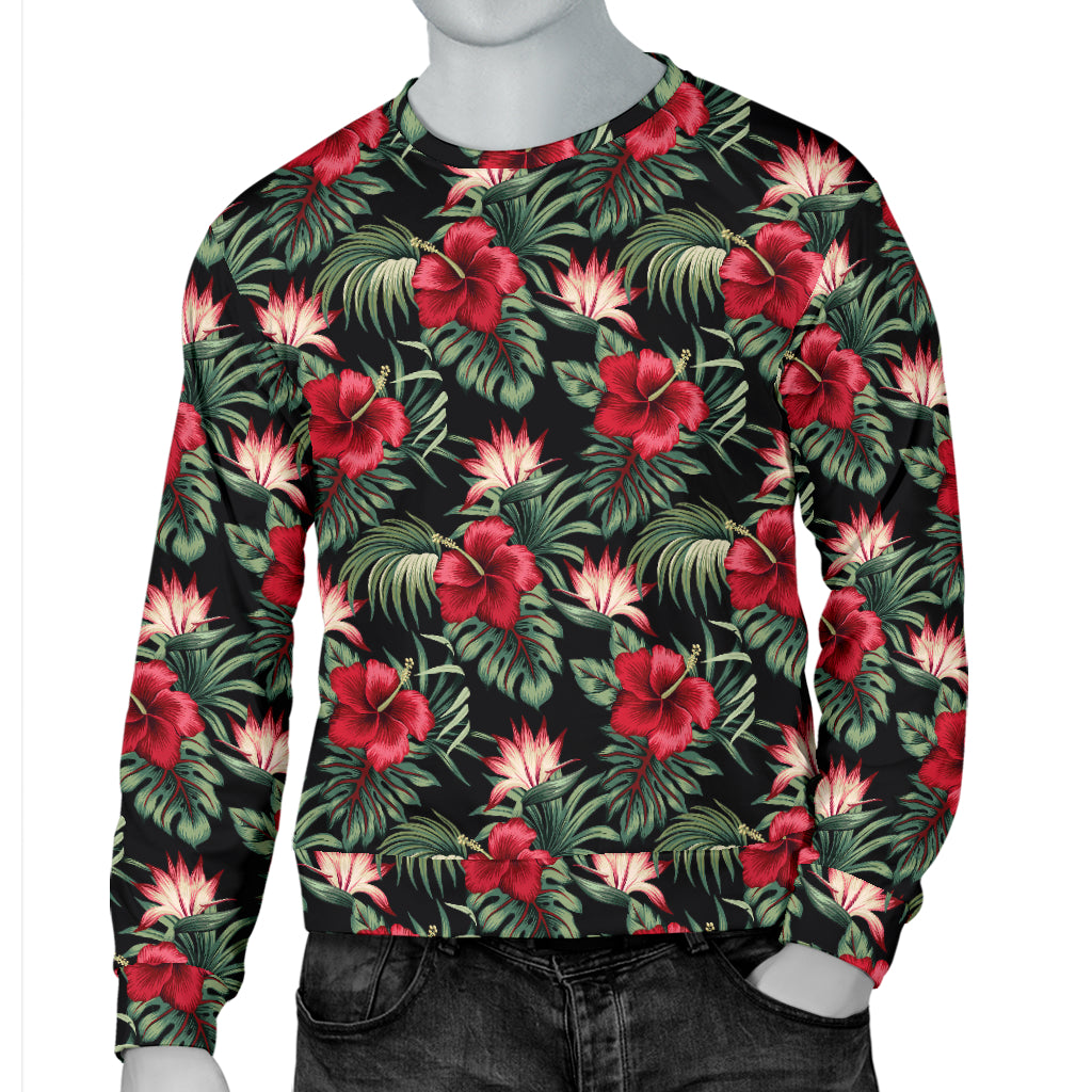 Flower Hawaiian Red Hibiscus Design Print Men Long Sleeve Sweatshirt