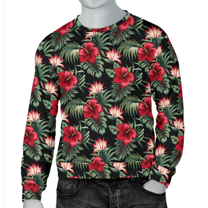 Flower Hawaiian Red Hibiscus Design Print Men Long Sleeve Sweatshirt