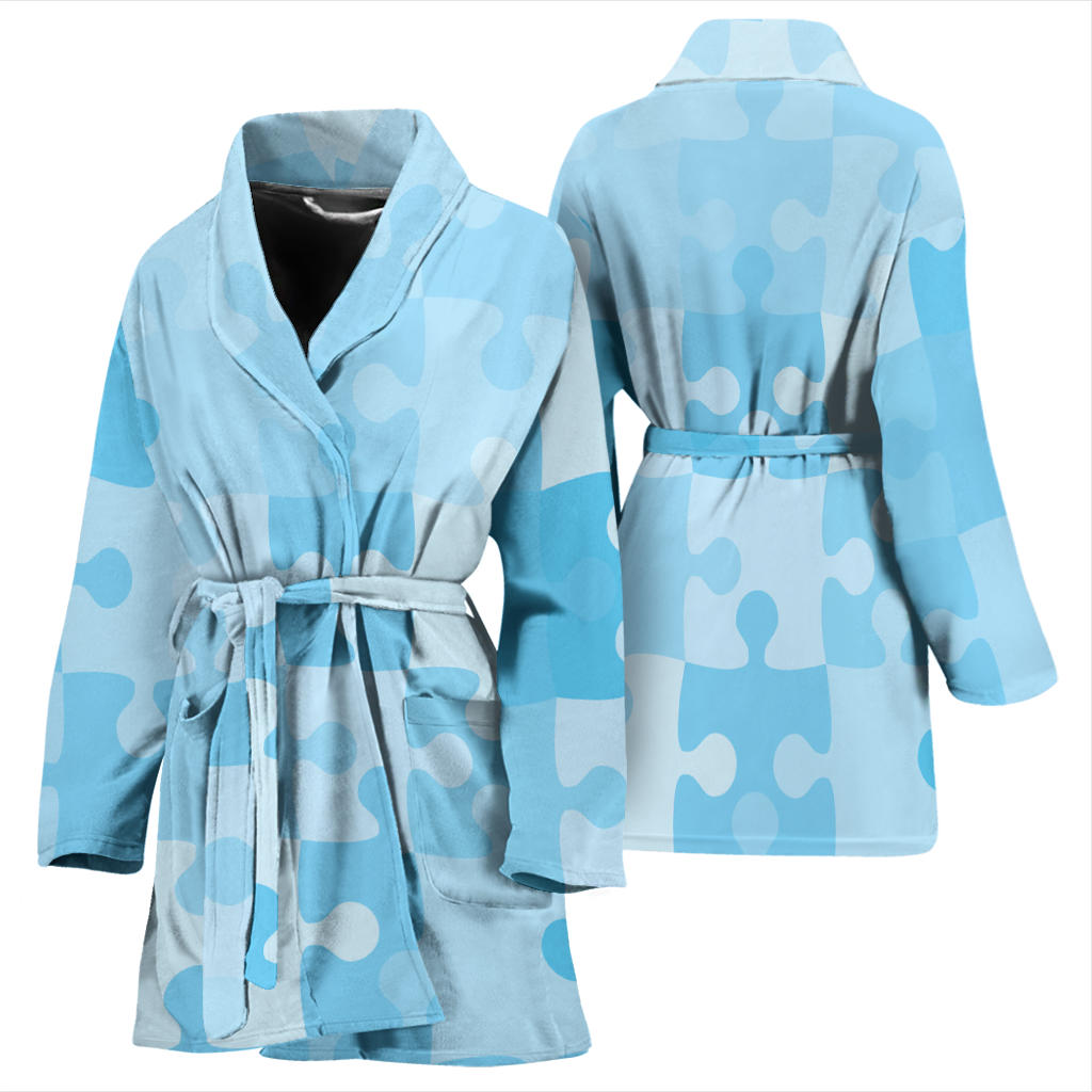 Puzzle Blue Pattern Print Design A04 Women Bathrobe