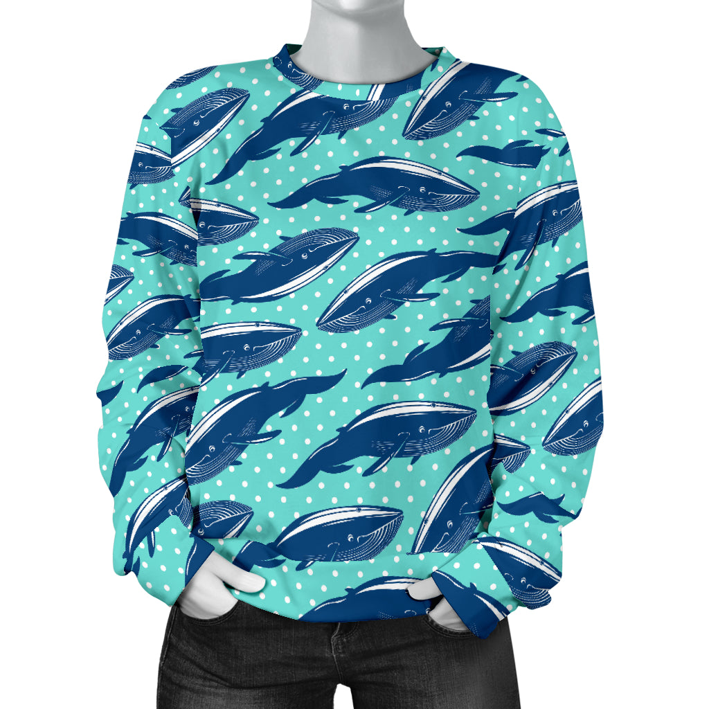 Whale Polka Dot Design Themed Print Women Long Sleeve Sweatshirt