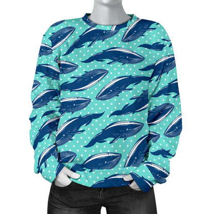 Whale Polka Dot Design Themed Print Women Long Sleeve Sweatshirt