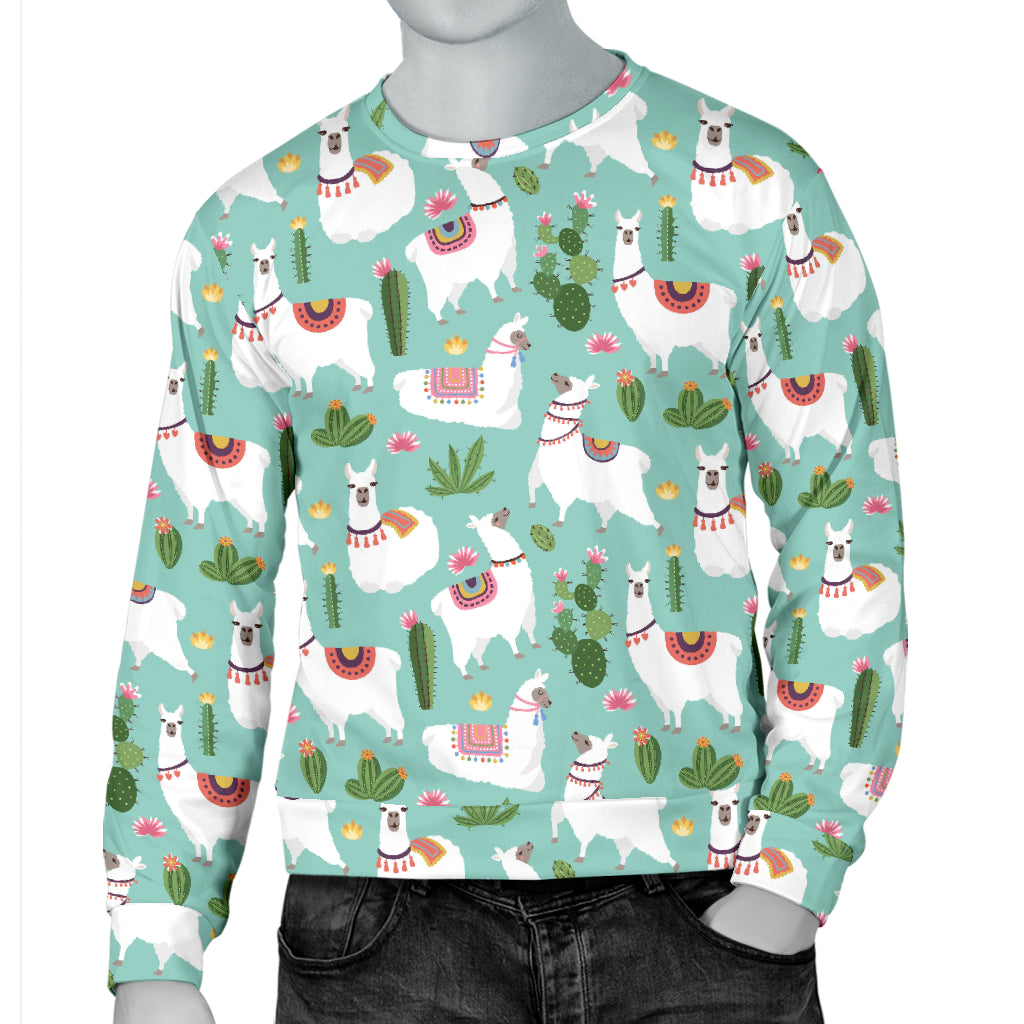 Llama with Cactus Themed Print Men Long Sleeve Sweatshirt