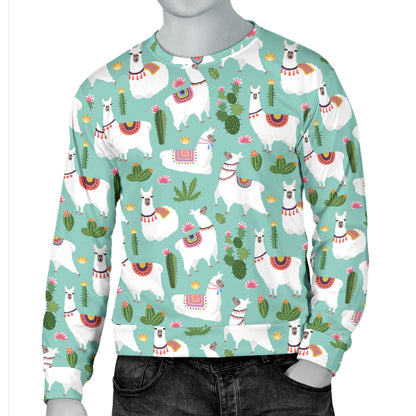 Llama with Cactus Themed Print Men Long Sleeve Sweatshirt