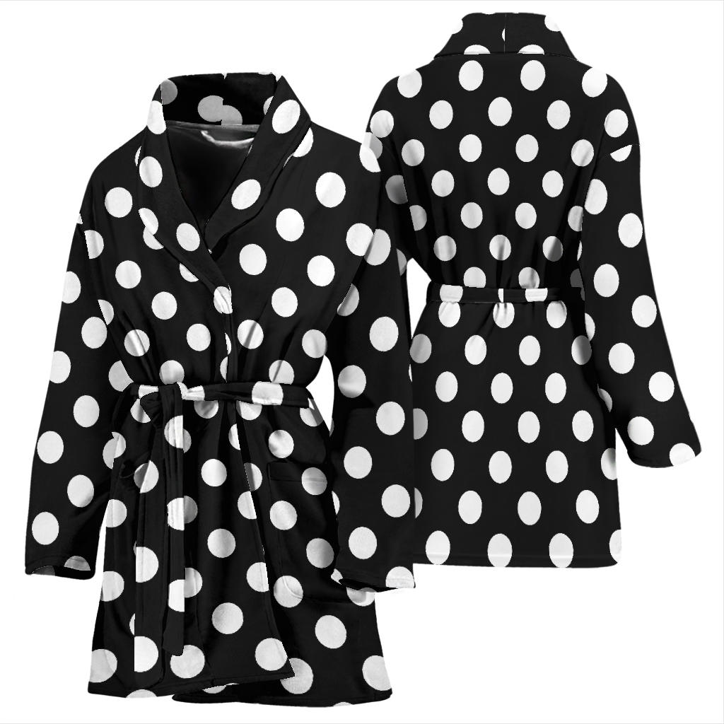 Polka Dot Black White Pattern Print Design 03 Women Bathrobe