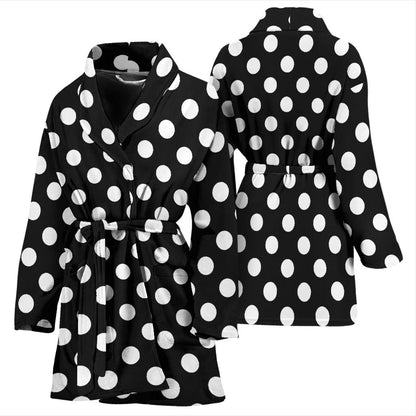 Polka Dot Black White Pattern Print Design 03 Women Bathrobe
