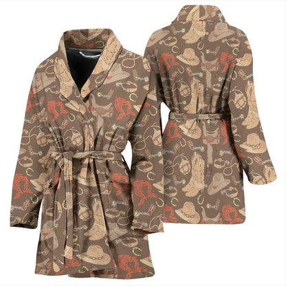 Cowboy Pattern Print Design 02 Women Bathrobe