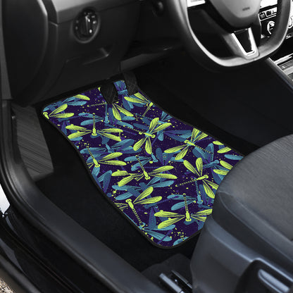 Dragonfly Lime Blue Print Pattern Car Floor Mats Front Back