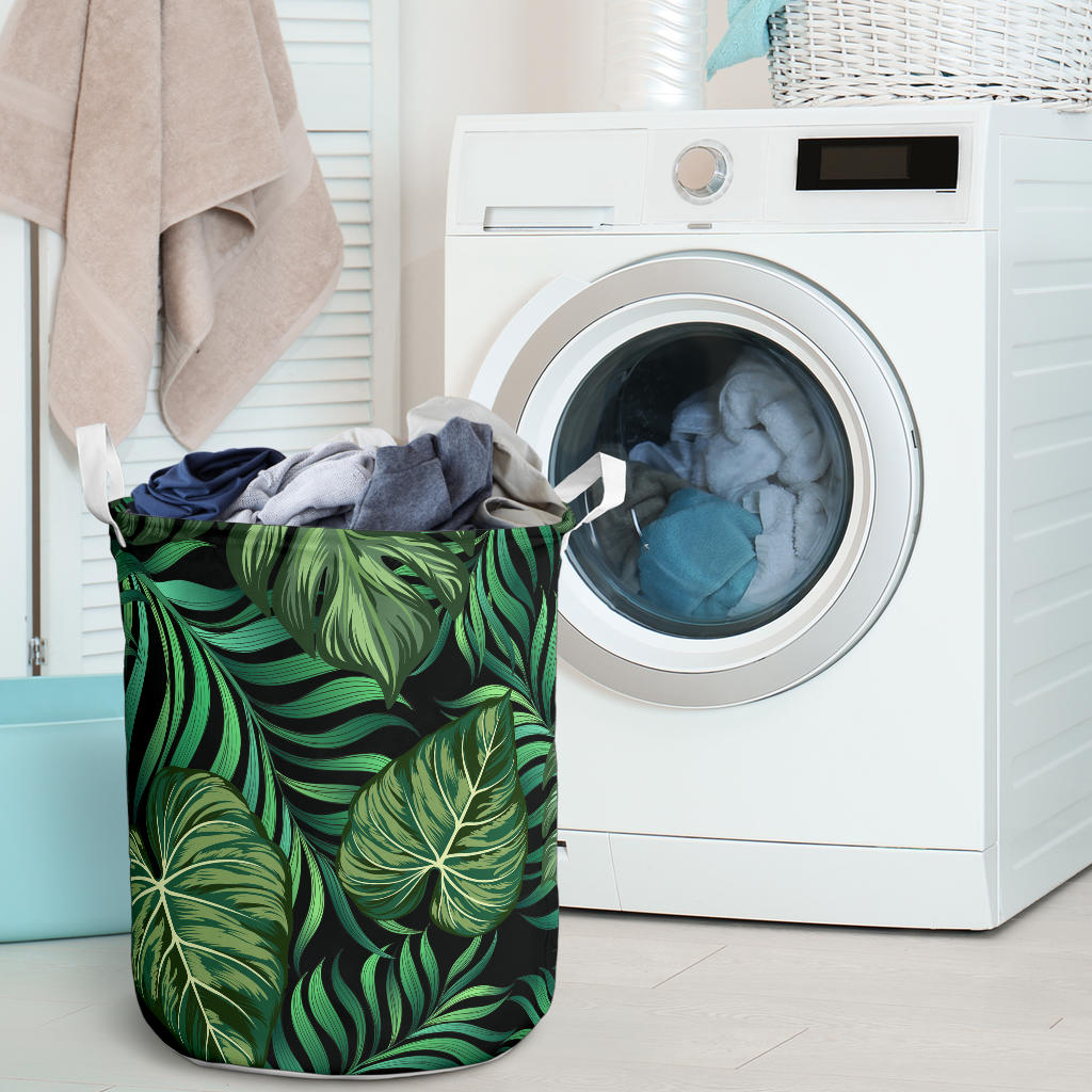 Green Fresh Tropical Palm Leaves Laundry Basket