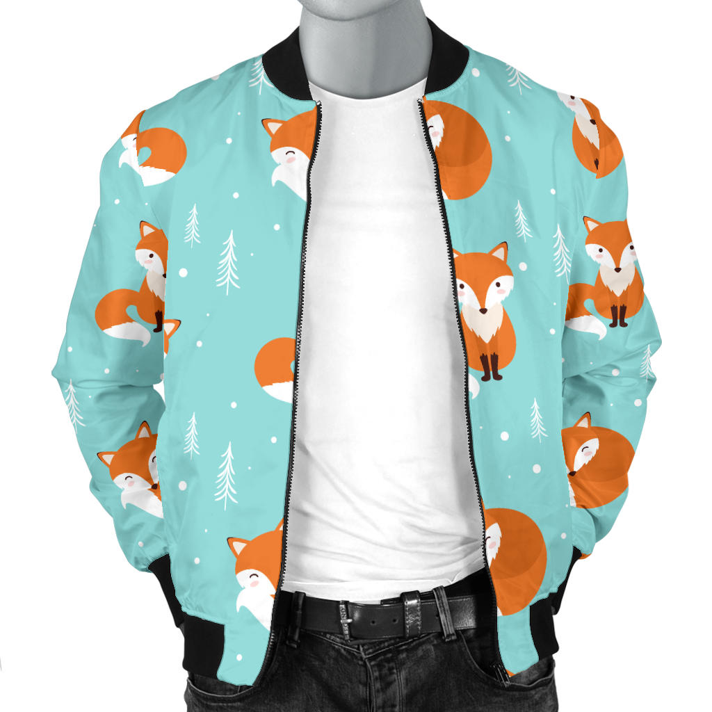 Fox Design Snow Print Pattern Men Bomber Jacket