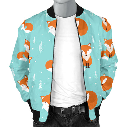 Fox Design Snow Print Pattern Men Bomber Jacket