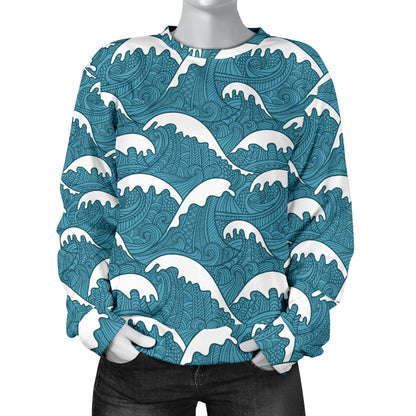 Surf Wave Tribal Design Women Long Sleeve Sweatshirt