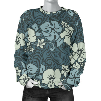 Flower Hawaiian Hibiscus Style Print Pattern Women Long Sleeve Sweatshirt