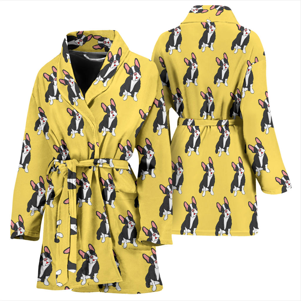 Boston Terrier Pattern Print Design 06 Women Bathrobe