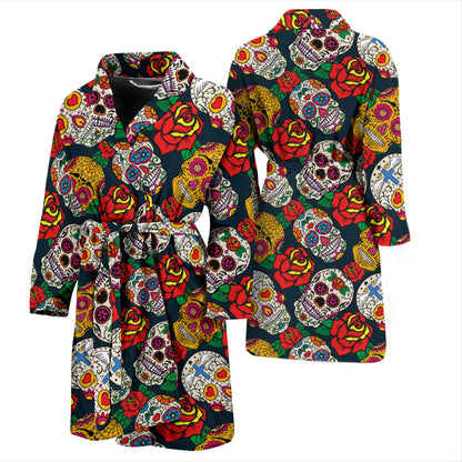 Sugar Skull Print Design LKS306 Men Bathrobe