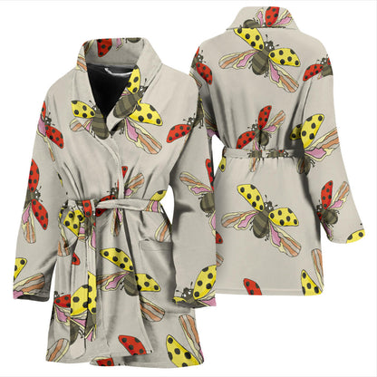 Ladybug Pattern Print Design 04 Women Bathrobe