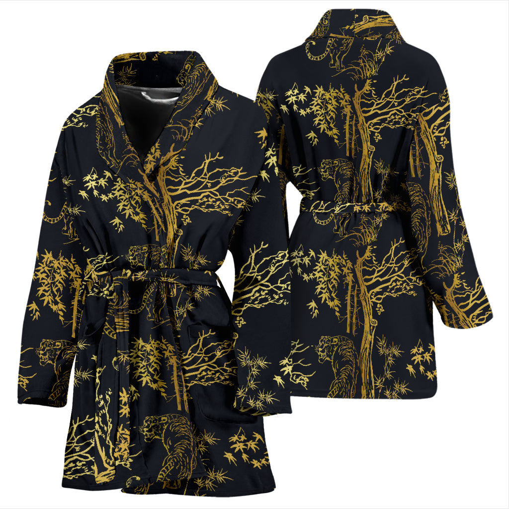 Tiger Gold Print Design LKS307 Women Bathrobe