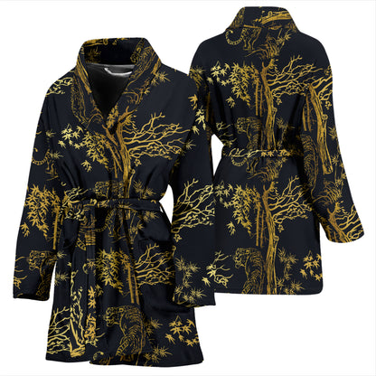 Tiger Gold Print Design LKS307 Women Bathrobe