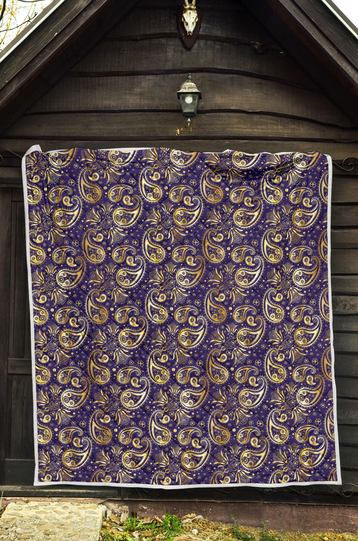 Paisley Blue Yellow Design Print Quilt Bedspread