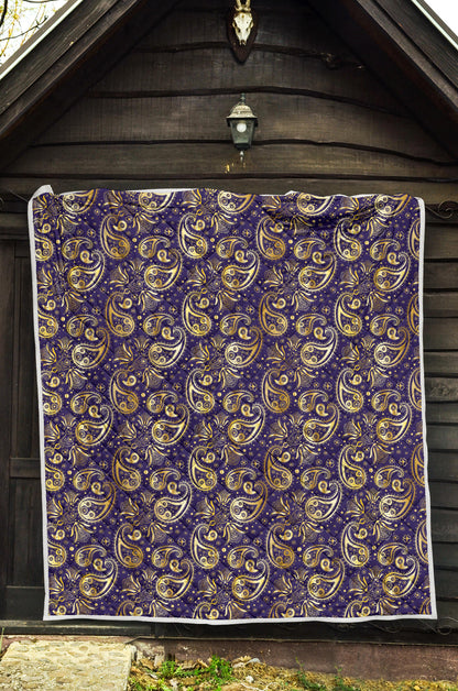 Paisley Blue Yellow Design Print Quilt Bedspread