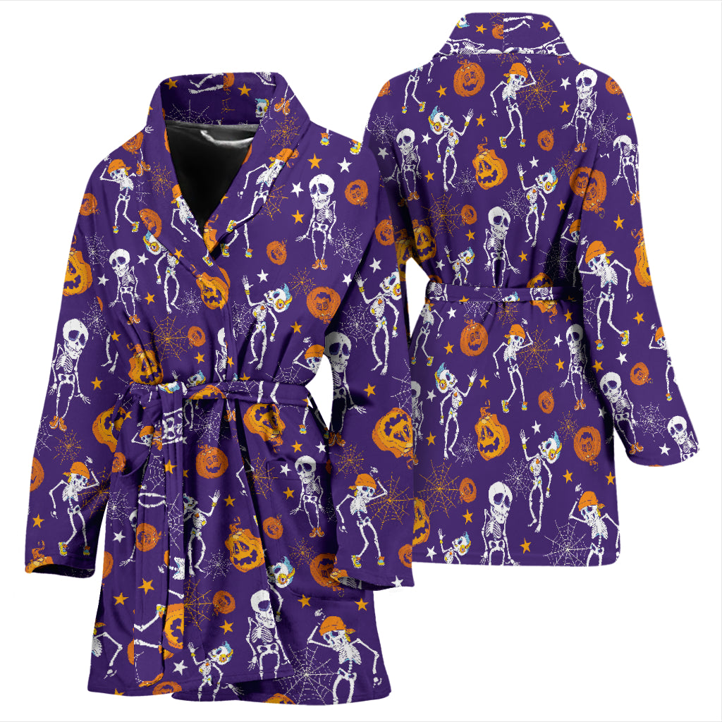 Skeleton Halloween Dance Print Design LKS304 Women Bathrobe