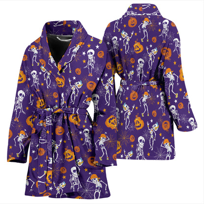 Skeleton Halloween Dance Print Design LKS304 Women Bathrobe