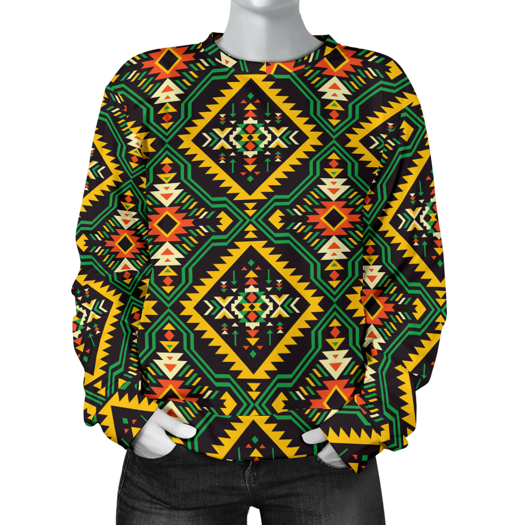 Kente Green Design African Print Women Long Sleeve Sweatshirt
