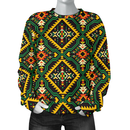 Kente Green Design African Print Women Long Sleeve Sweatshirt